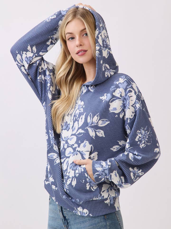 Floral Ribknit Hoodie image 1
