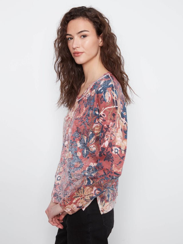 Charlie B Reversible Floral V-Neck Sweater image 10