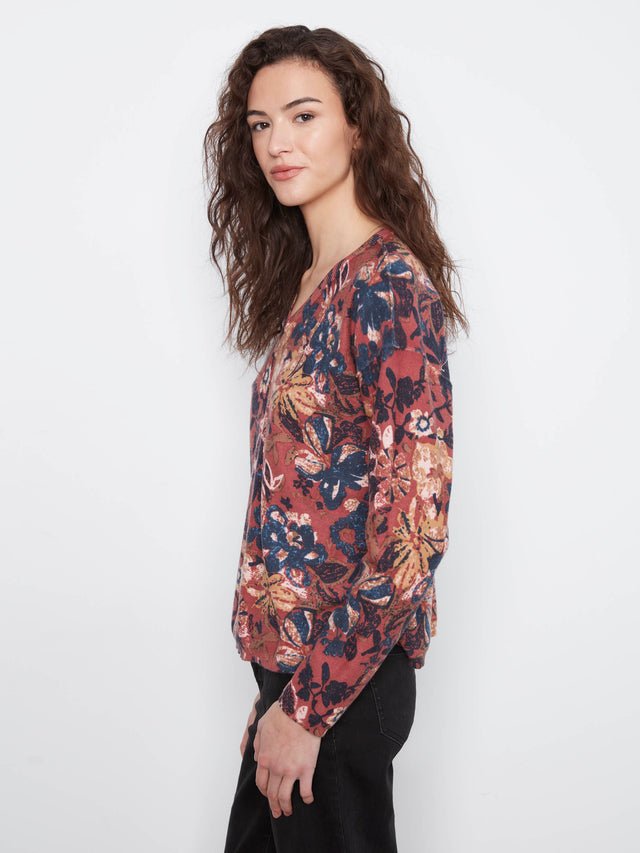 Charlie B Reversible Floral V-Neck Sweater image 9