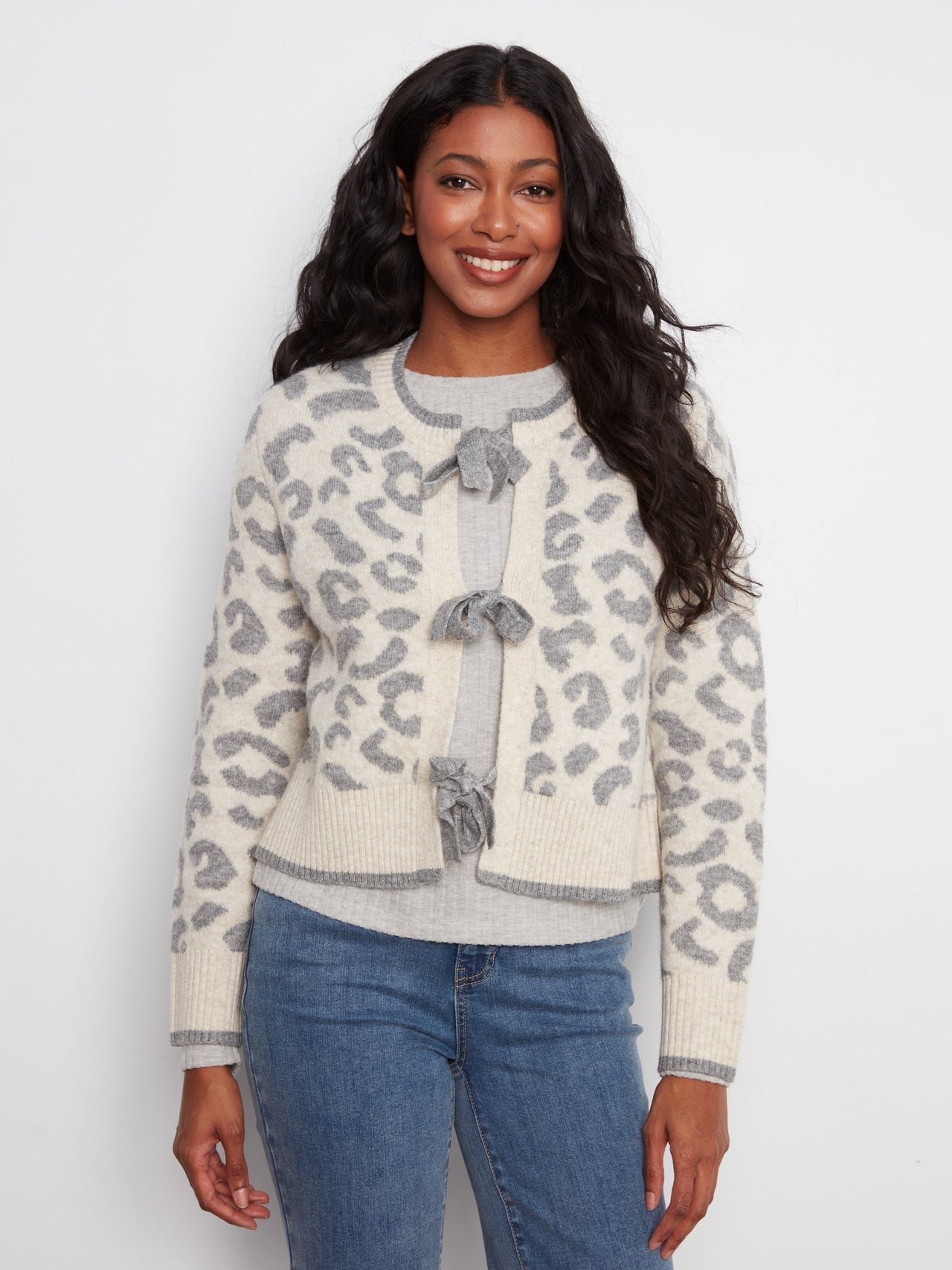 Charlie B Leopard Bow Tie Cardigan image 1