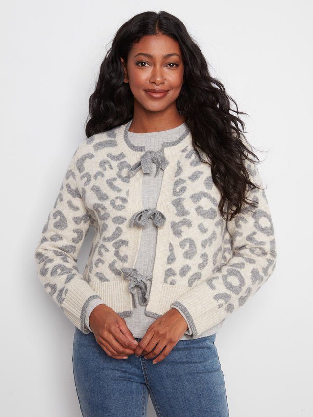 Charlie B Leopard Bow Tie Cardigan image 3