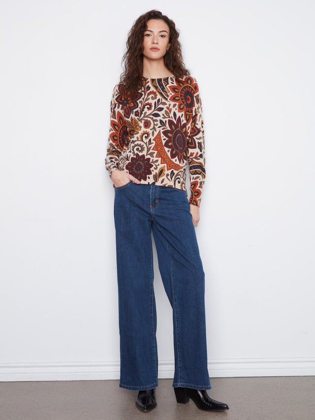 Charlie B Print Sweater w/ Side Buttons image 2