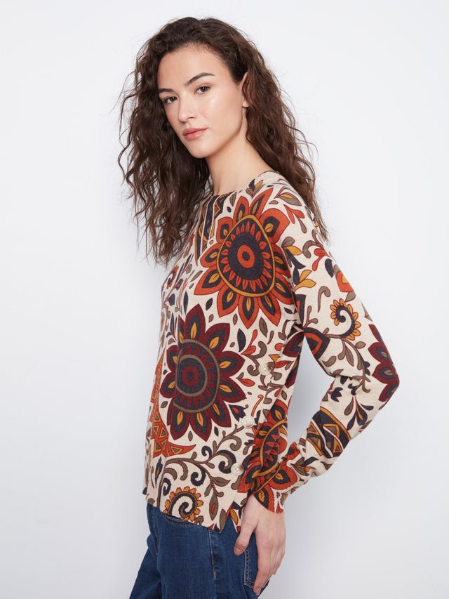Charlie B Print Sweater w/ Side Buttons image 3