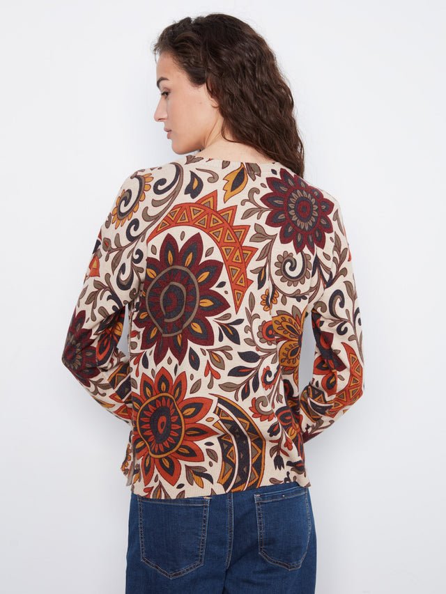 Charlie B Print Sweater w/ Side Buttons image 4