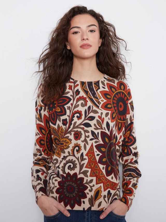 Charlie B Print Sweater w/ Side Buttons image 5