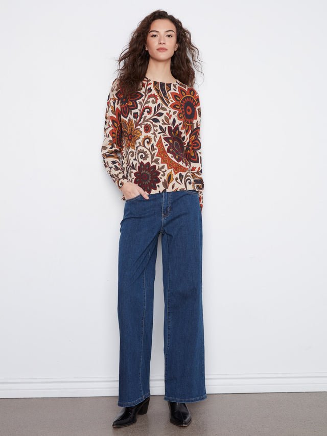 Charlie B Print Sweater w/ Side Buttons image 8