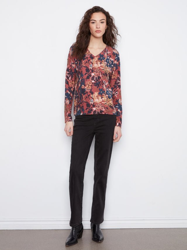 Charlie B Reversible Floral V-Neck Sweater image 3
