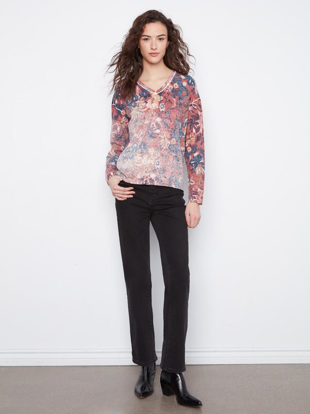 Charlie B Reversible Floral V-Neck Sweater image 4