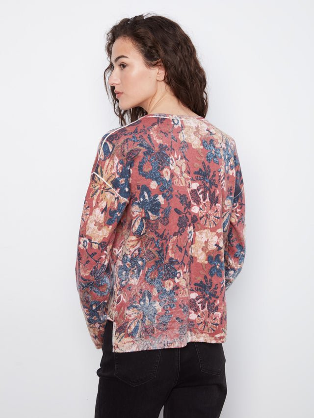Charlie B Reversible Floral V-Neck Sweater image 6