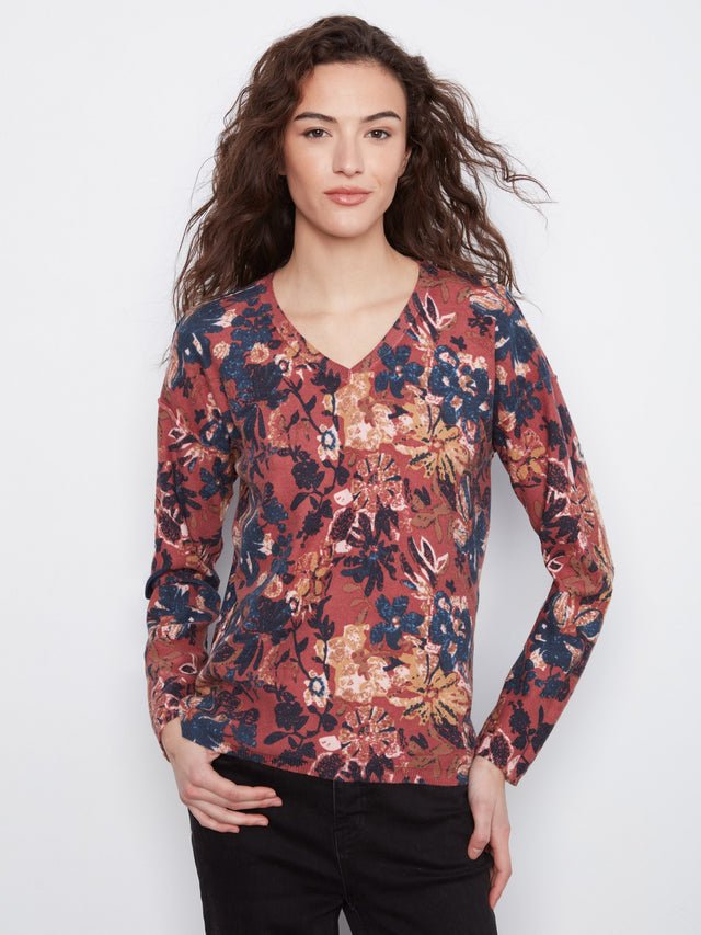 Charlie B Reversible Floral V-Neck Sweater image 7