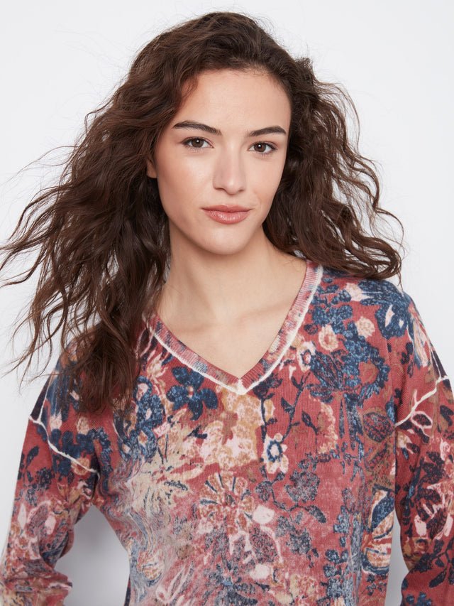 Charlie B Reversible Floral V-Neck Sweater image 8